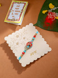 NVR Unisex Red & Blue Artificial Stones and Beads Om Thread Rakhi With Roli Chawal