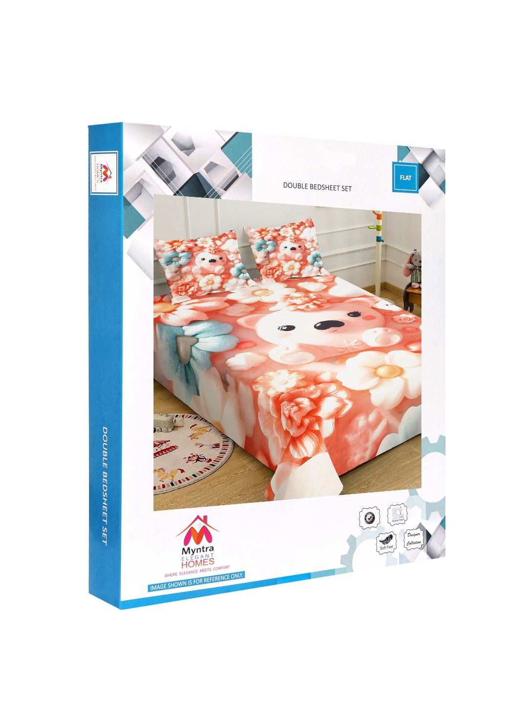Myntra Elegant Orange Kartun Bercetak 400 TC King 7D Cadar & 2 Sarung Bantal 250X225 cm