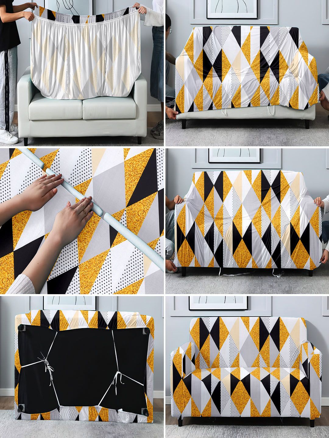 Cortina White & Yellow Geometric Printed 1 Seater Sofa Cover