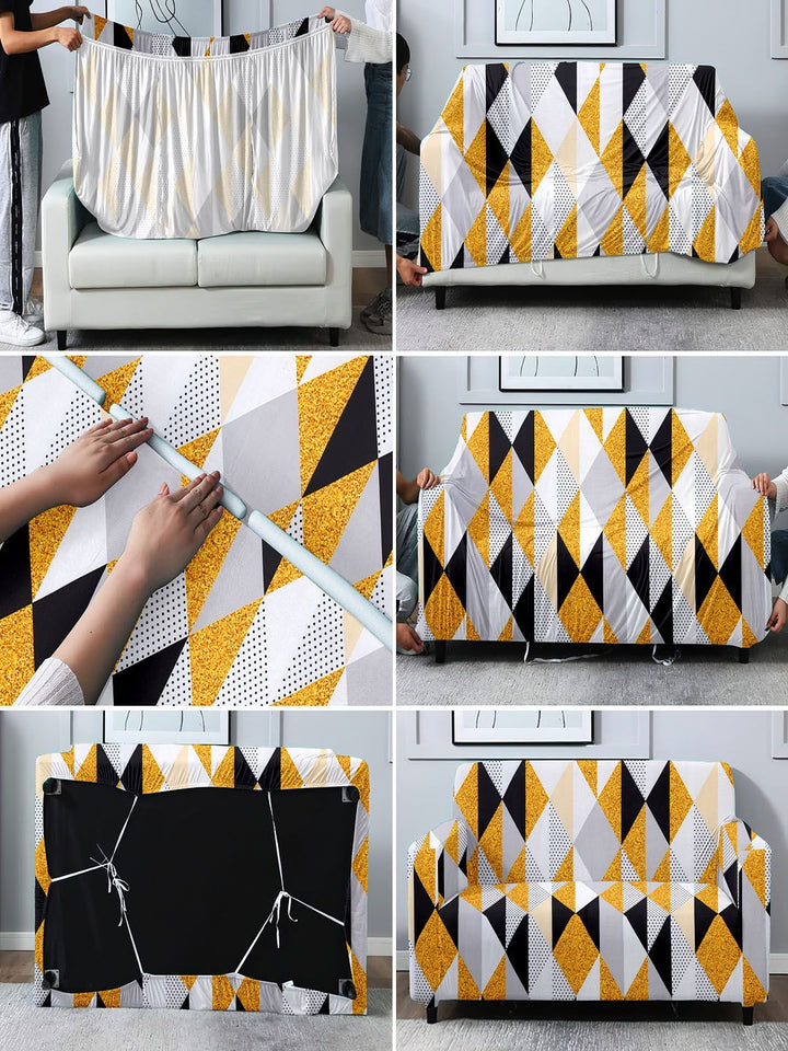 Cortina White & Yellow Geometric Printed 1 Seater Sofa Cover