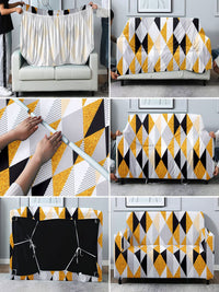 Cortina White & Yellow Geometric Printed 1 Seater Sofa Cover