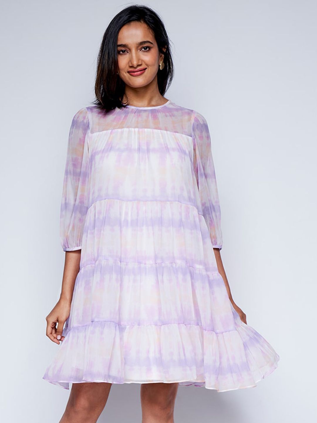 AND Tie & Dye Gathered Detailed Tiered A-Line Dress