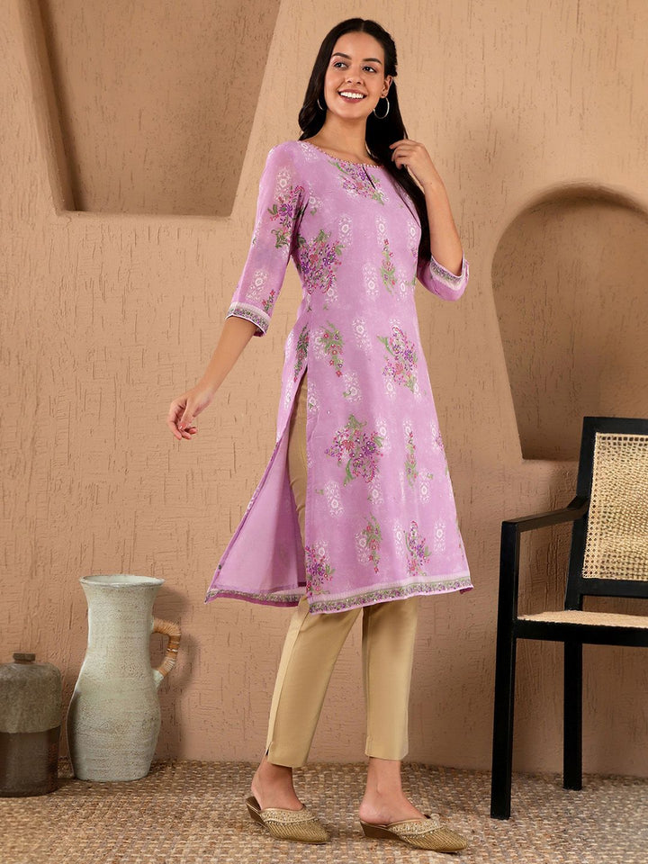 W Festive Floral Print Georgette Straight Kurta