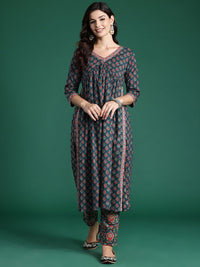 Indo Era Ethnic Motifs Printed Empire Pure Cotton Kurta with Trousers