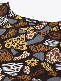 SASSAFRAS Black & Mustard Yellow Scuba Animal Print Peplum Top