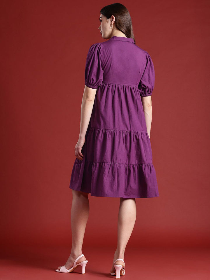 all about you Cotton Puff Sleeves Tiered A-Line Dress