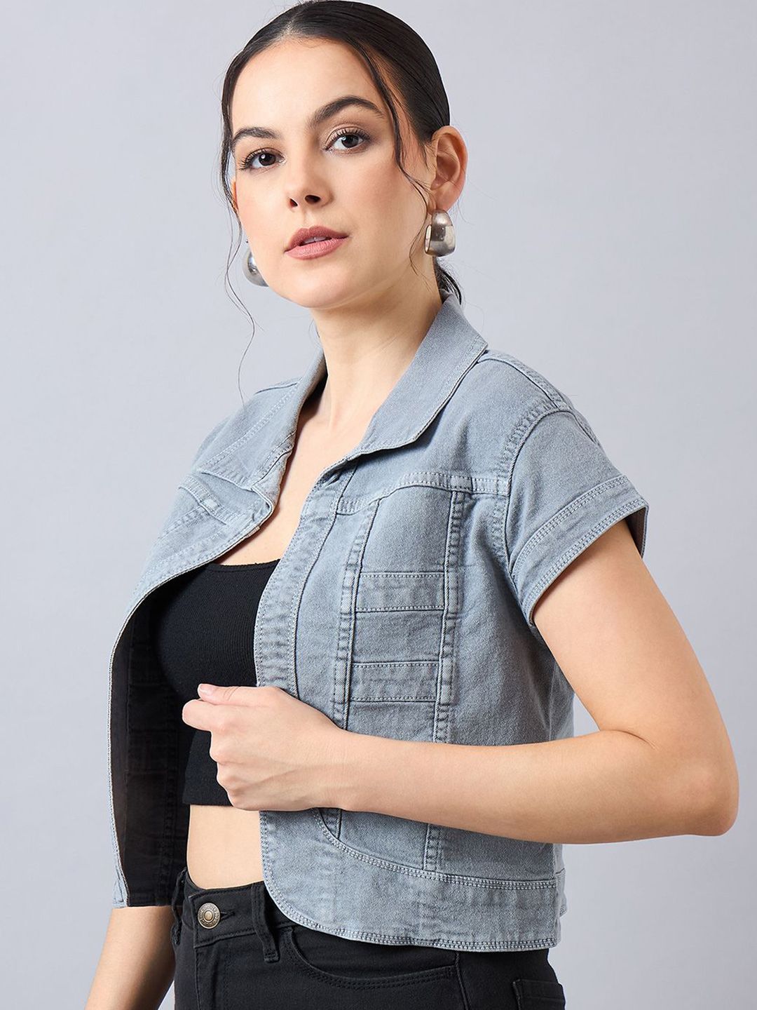 Style Quotient Paneled Cotton Denim Shrug