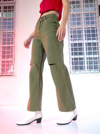 SASSAFRAS Women Olive Green Wide Leg High-Rise Jeans
