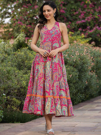 Rain & Rainbow Ethnic Motifs Printed Maxi Fit & Flare Tiered Pure Cotton Ethnic Dress
