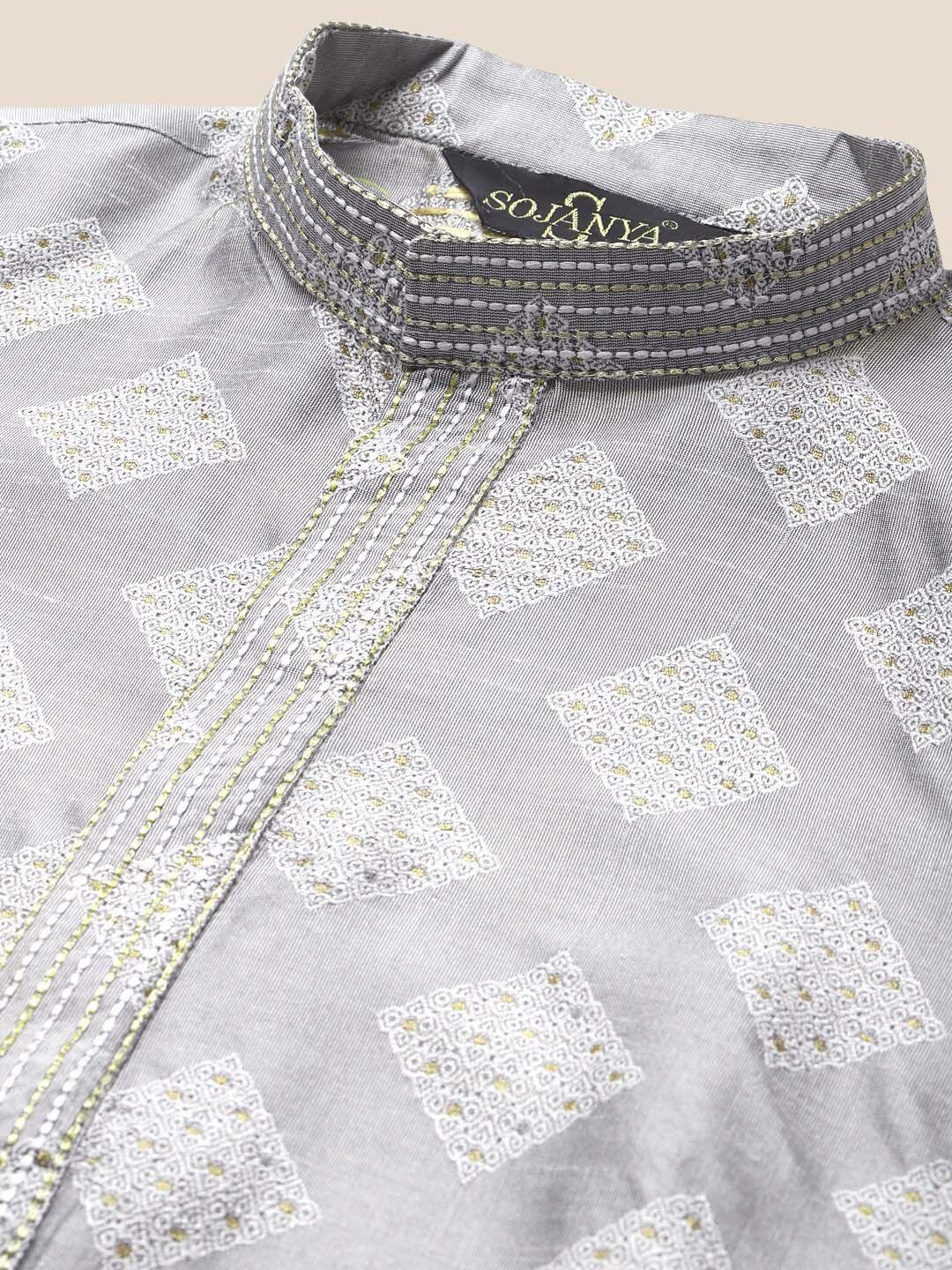SOJANYA Geometric Woven Design Jacquard Silk Kurta With Churidar