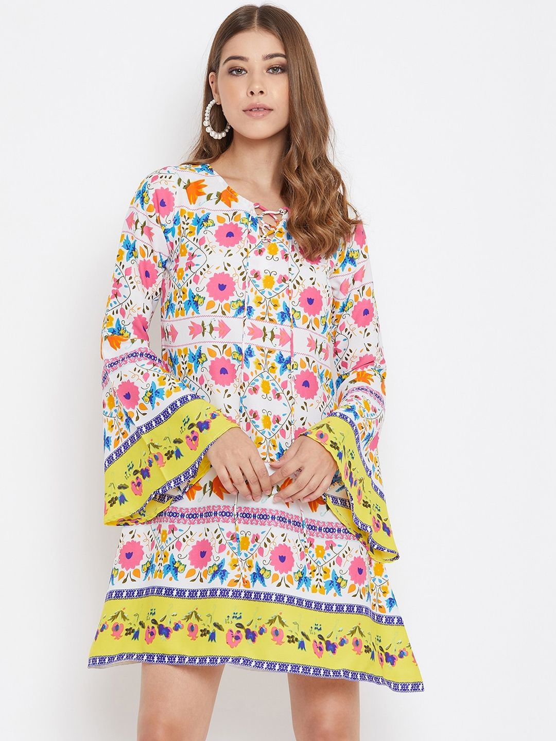 Berrylush Women White Floral Printed A-Line Dress