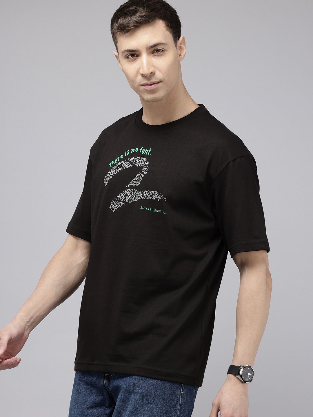 SPYKAR Oversized Fit Typography Printed T-shirt
