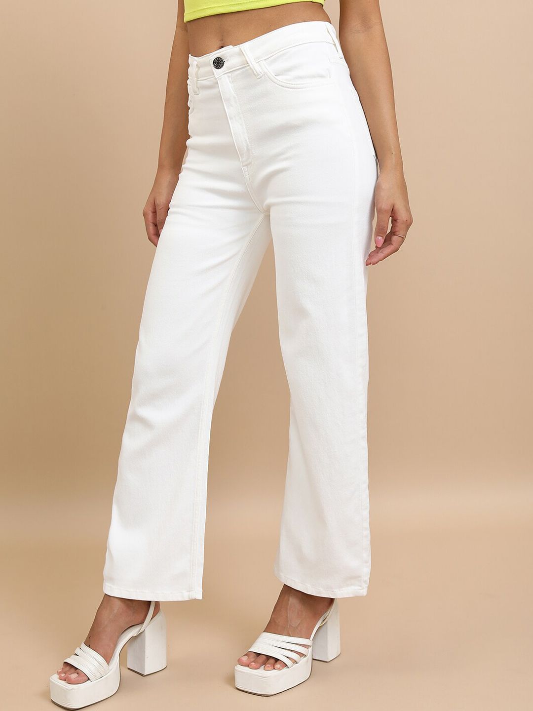 Tokyo Talkies Women White Flared Clean Look Stretchable Jeans