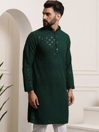 SOJANYA Mandarin Collar Sequins Embellished Pure Cotton Straight Kurta