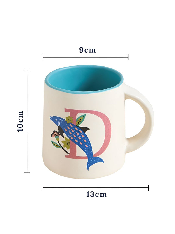 Chumbak Off White & Blue Printed Ceramic Glossy Mug 300 ml