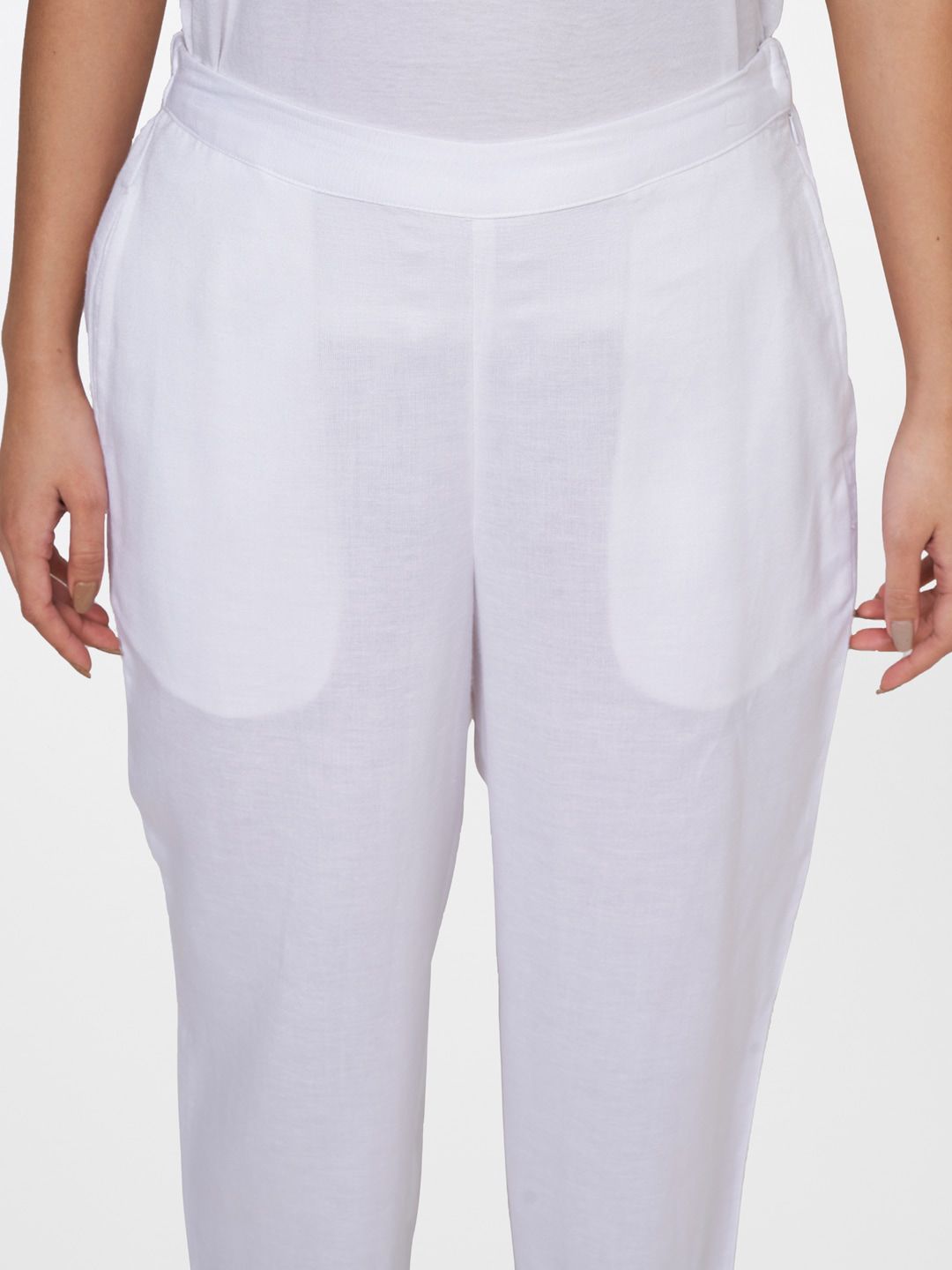 Global Desi Women White Solid Straight Fit Trouser