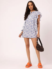 DressBerry Cute Classic Printed Ruffled Mini Shift Dress