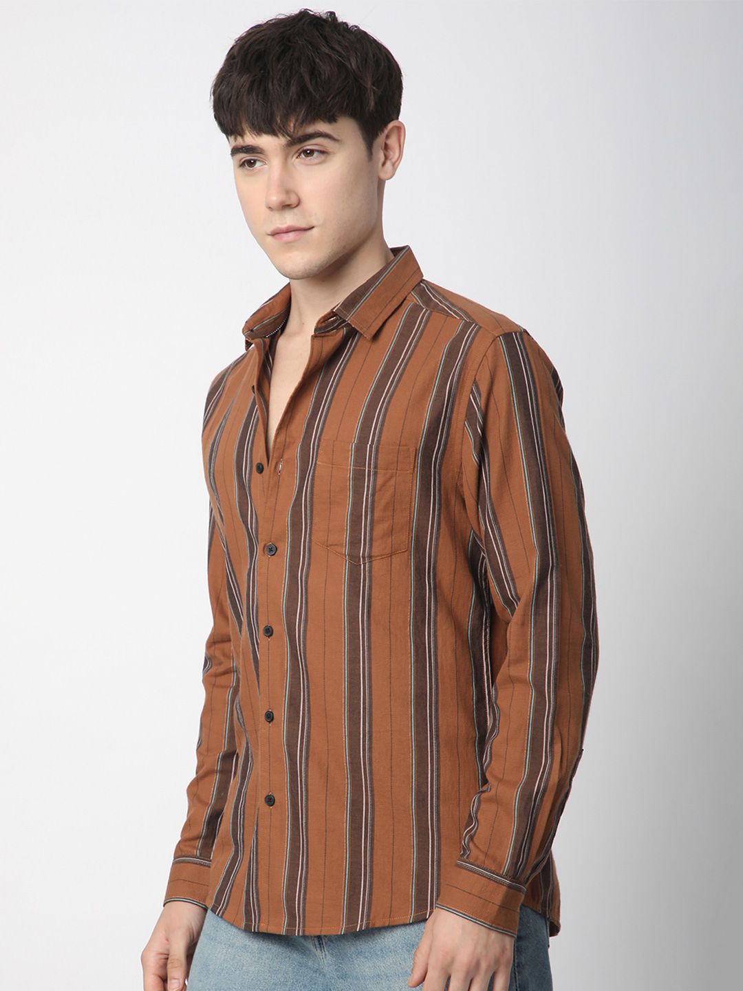 VASTRADO Men Classic Fit Spread Collar Vertical Striped Cotton Casual Shirt