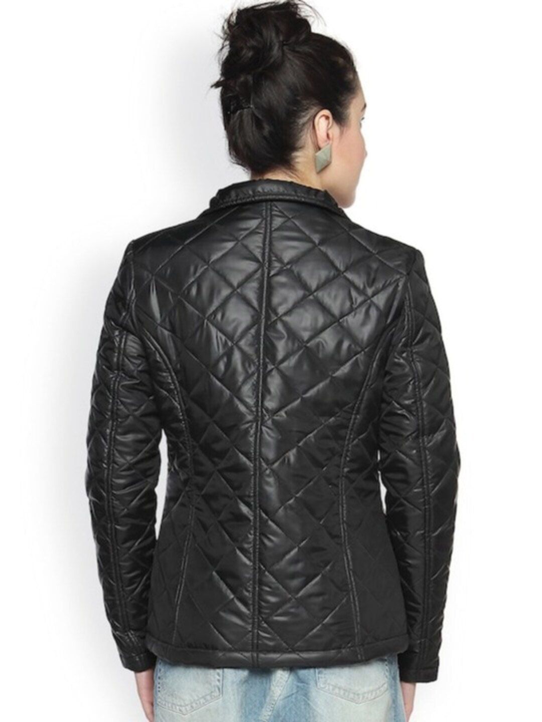 Campus Sutra Windcheater Spread Collar Crop Quilted Jacket