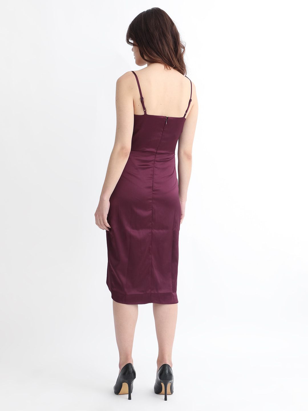 RAREISM Shoulder Straps Sleeveless Gathered Detail Satin Slip-On Sheath Dress