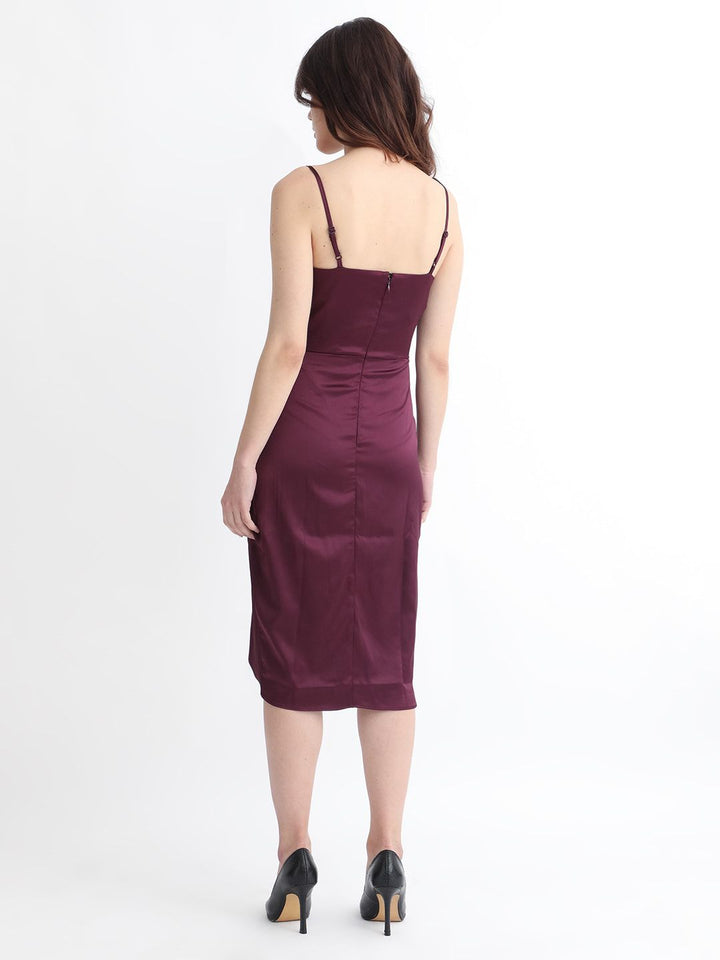 RAREISM Shoulder Straps Sleeveless Gathered Detail Satin Slip-On Sheath Dress