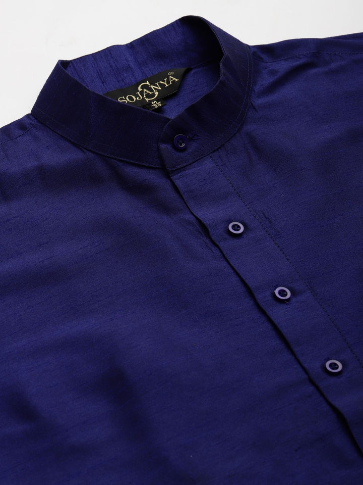 SOJANYA Men Navy Blue Kurta with Churidar & Nehru Jacket