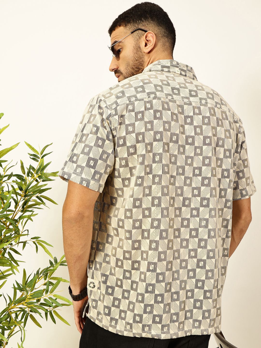 Thomas Scott Men Self Design Textured Cotton Regular Fit Semi-Sheer Casual Crochet Shirt