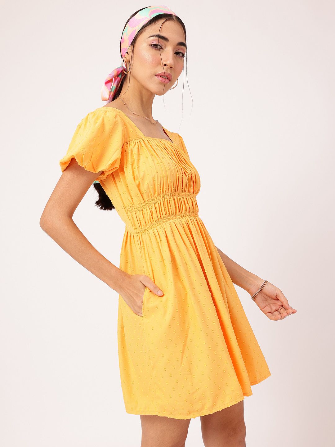 DressBerry Wanderlust Wardrobe Dobby Weave Smocked A-Line Mini Dress