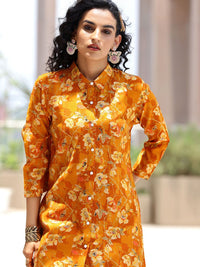 Libas Floral Printed Shirt Collar Three-Quarter Sleeves Tunic ,Trousers