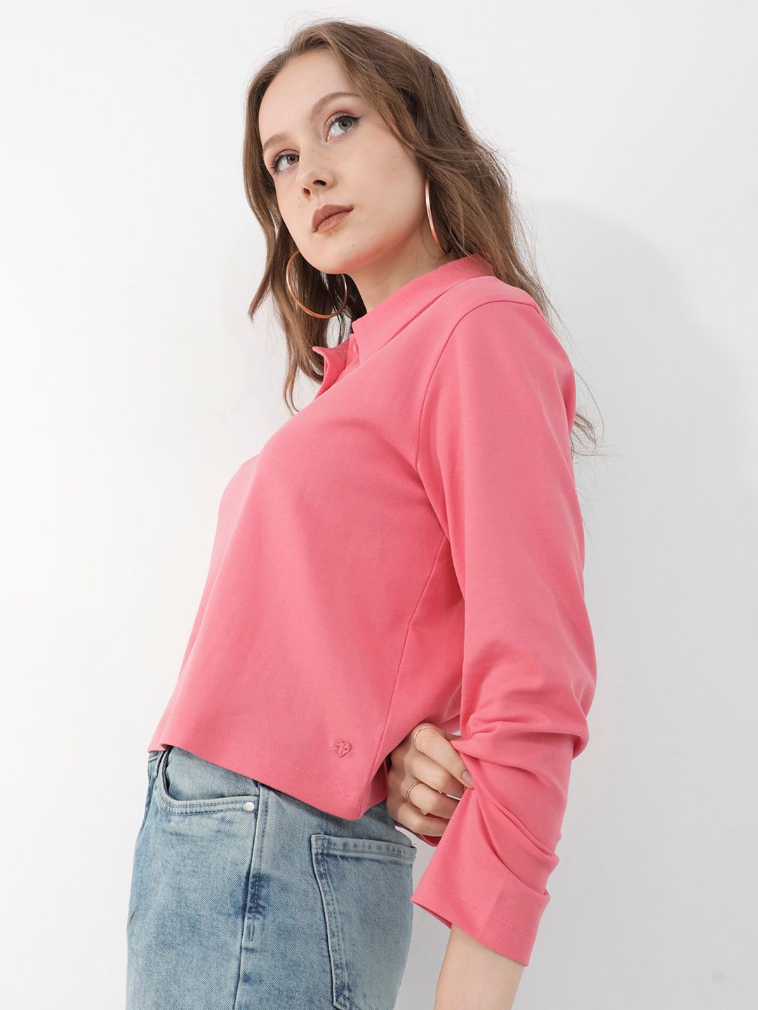Rareism Shirt Collar Cotton Top