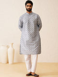 SOJANYA LUXE Motif Etnik Bersulam Kolar Mandarin Berlabuci Kurta Lurus