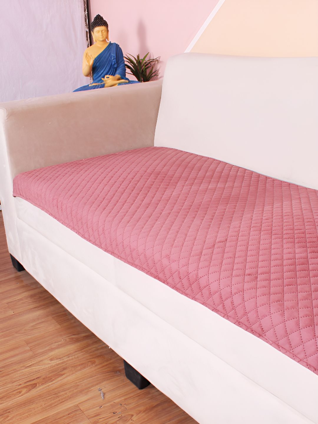 STITCHNEST Pink Self Design 3 Seater Sofa Cover