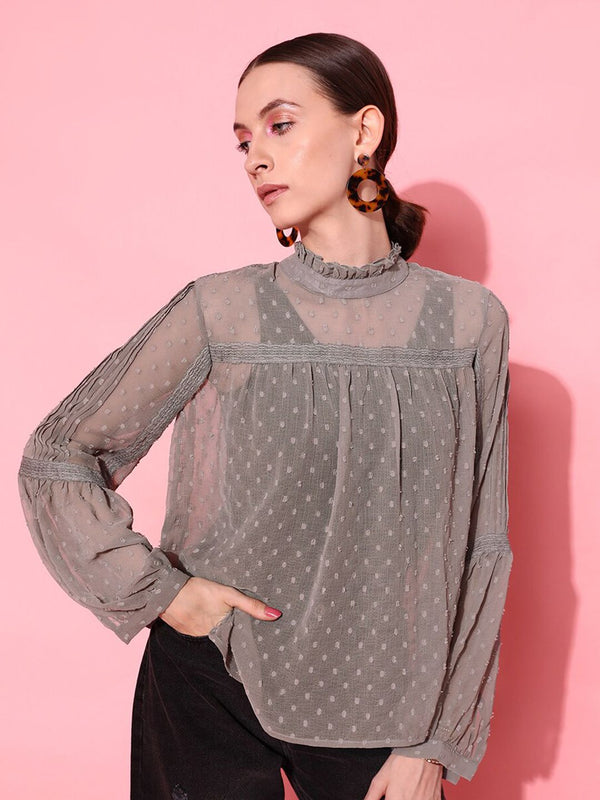 STREET 9 Grey Self-Design Top