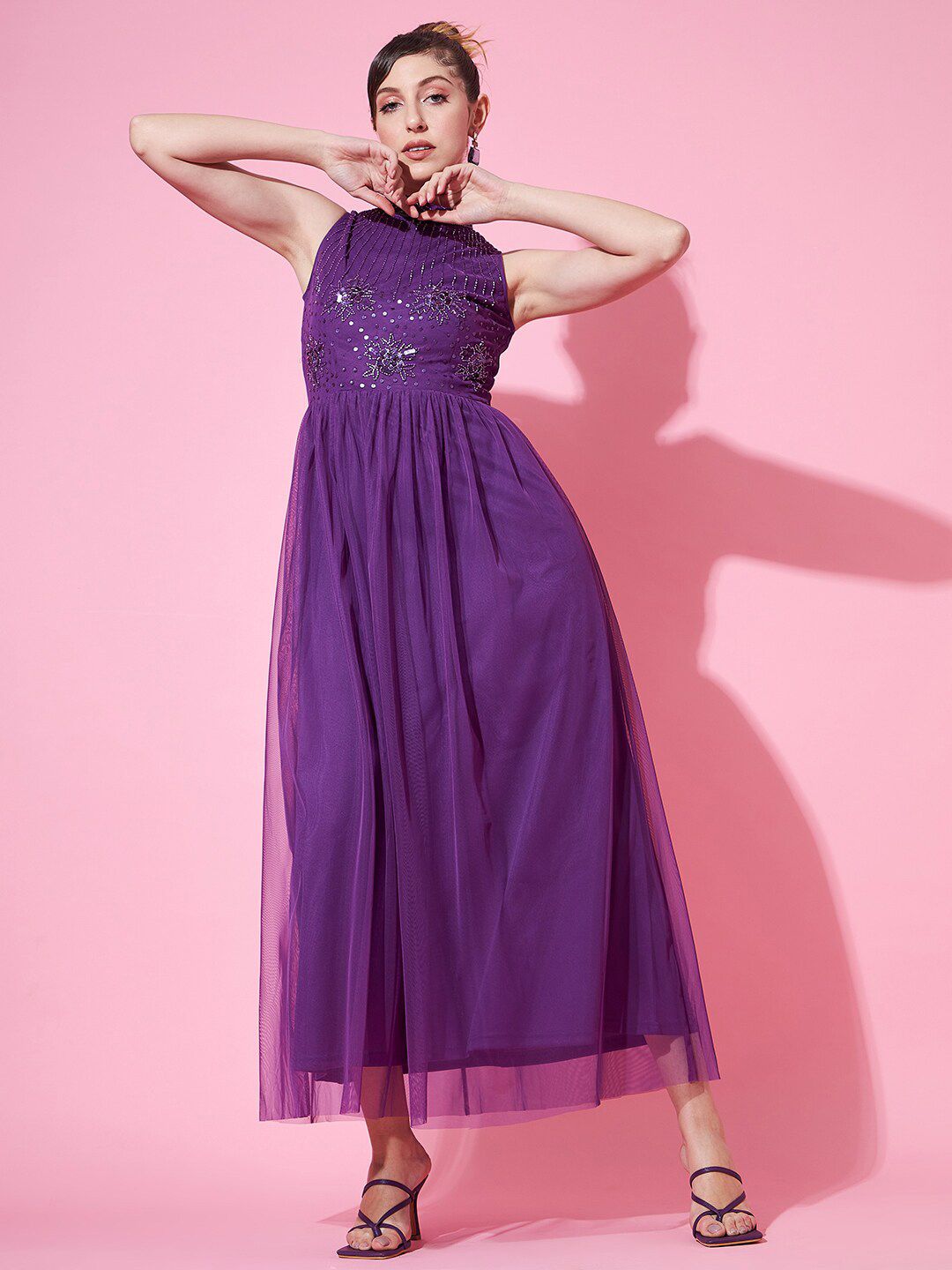 STREET 9 Women Embellished Net Maxi Dress