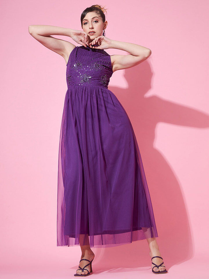 STREET 9 Women Embellished Net Maxi Dress