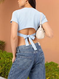 DressBerry Tie-Up Twist Ribbed Crop Top