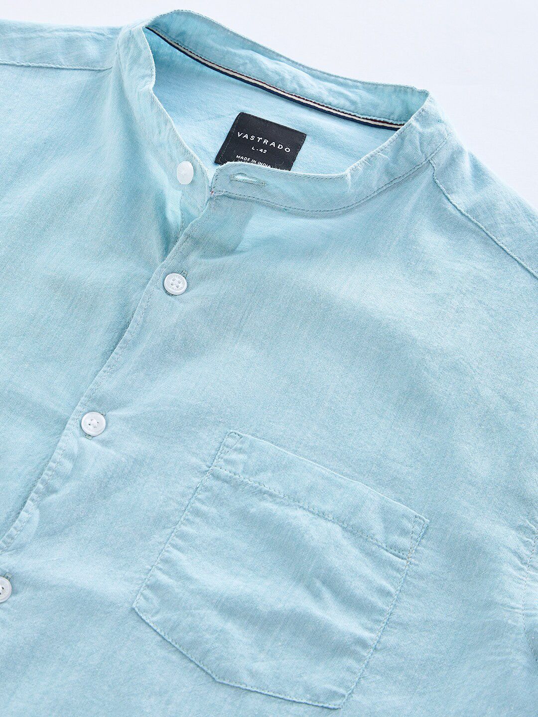 VASTRADO Classic Slim Fit Mandarin Collar Cotton Casual Shirt