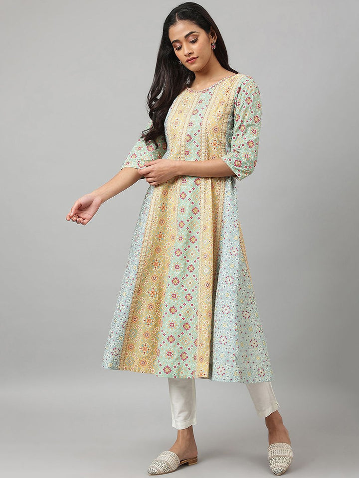 W Ethnic Motifs Printed Pure Cotton A Line Kurta