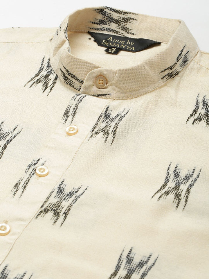 Anug by SOJANYA Men Cream-Coloured & Grey Woven Design Kurta