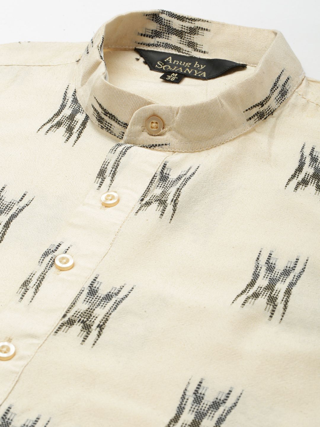 Anug by SOJANYA Men Cream-Coloured & Grey Woven Design Kurta