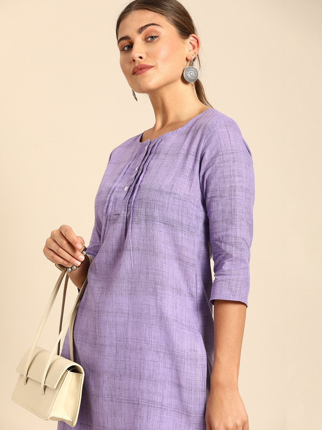 Anouk Women Lavender Woven Design Pure Cotton Kurta