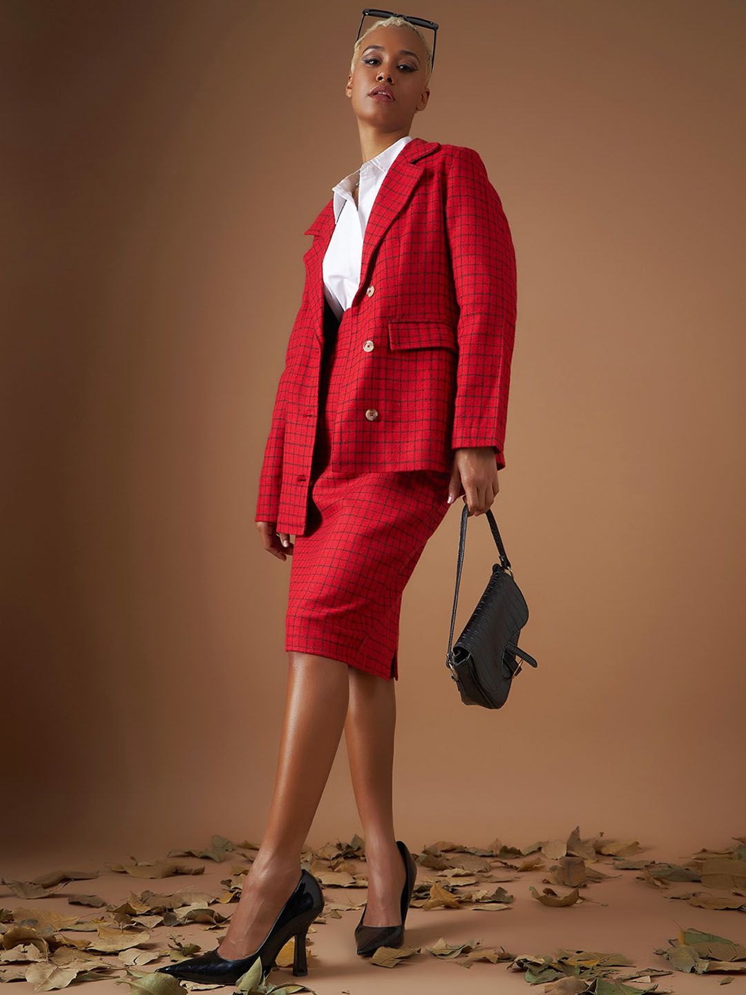 SASSAFRAS Red Checked Single-Breasted Blazer
