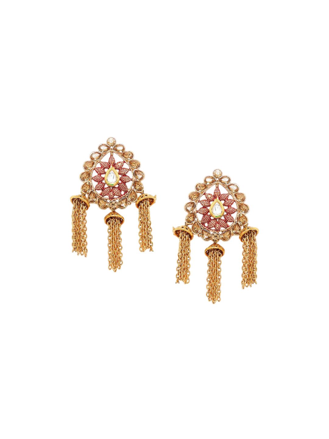 Anouk Gold-Plated Artificial Stones Studded Contemporary Shaped Drop Earrings