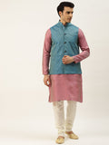 SOJANYA Kurta Rekaan Diri Lelaki Pink & Golden dengan Jaket Churidar & Nehru