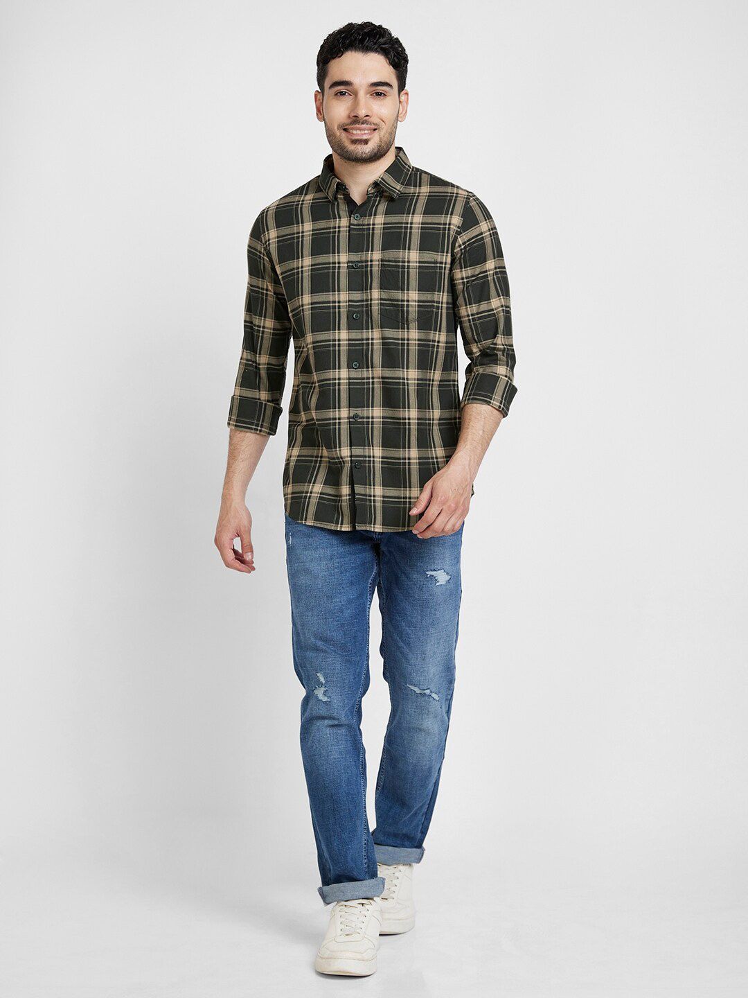 SPYKAR Classic Tartan Checked Cotton Casual Shirt