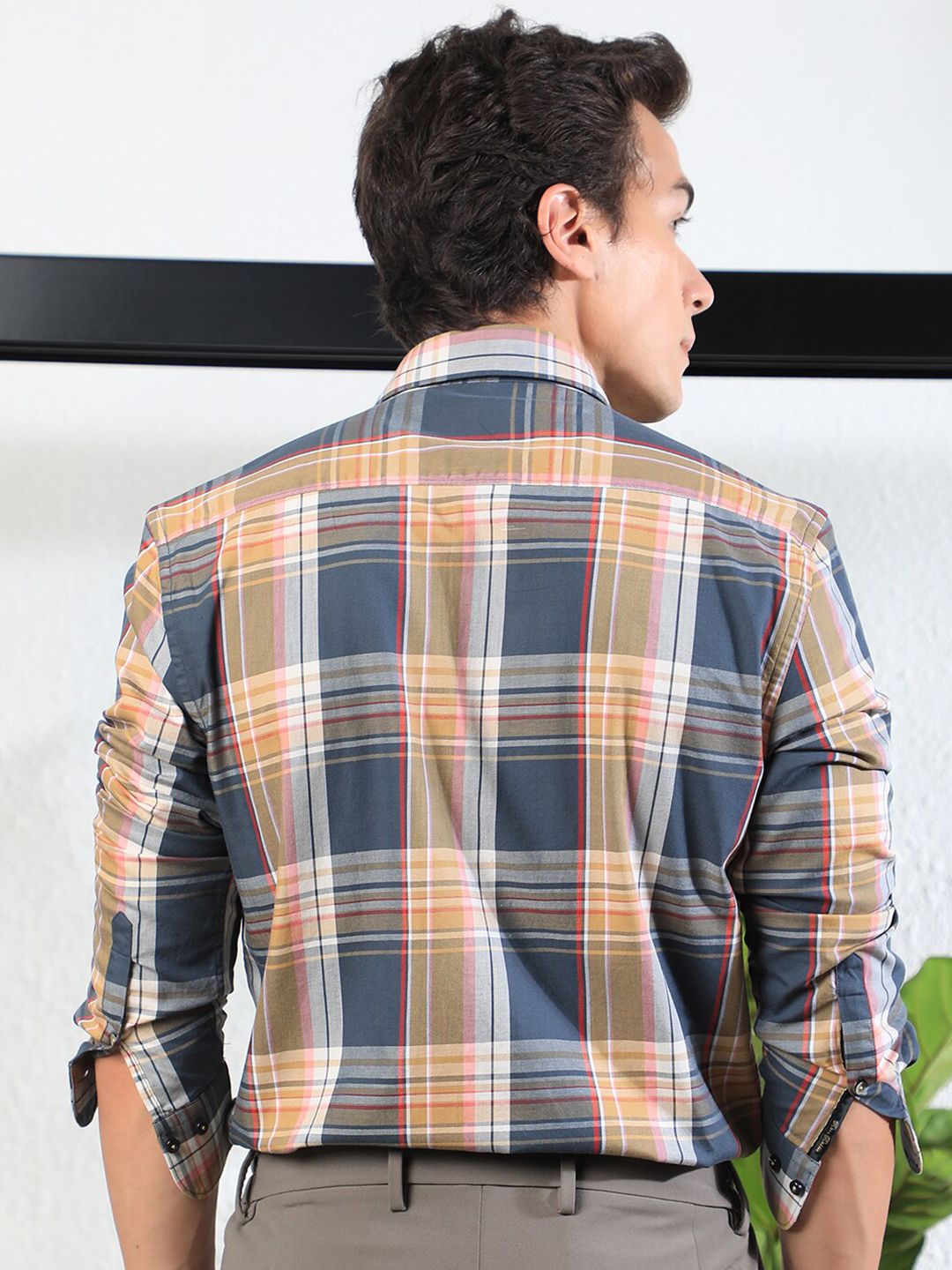 RARE RABBIT Men Assis Slim Fit Tartan Opaque Checked Cotton Shirt
