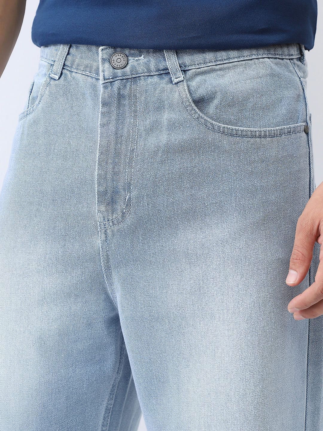 Urbano Fashion Men Ice Blue Loose Baggy Fit Washed Non-Stretchable Jeans