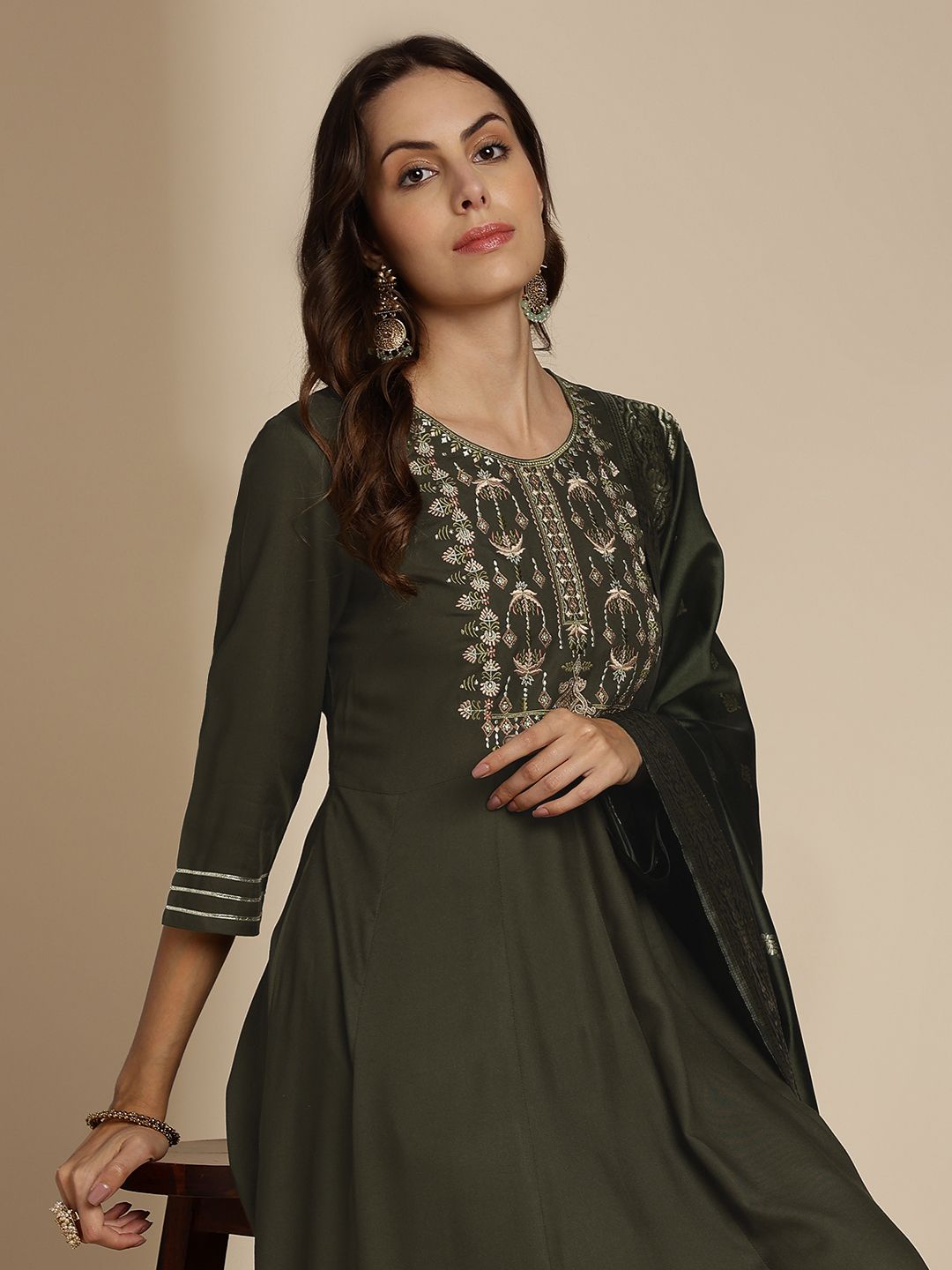 Anouk Women Floral Embroidered Kurta with Trousers & Dupatta