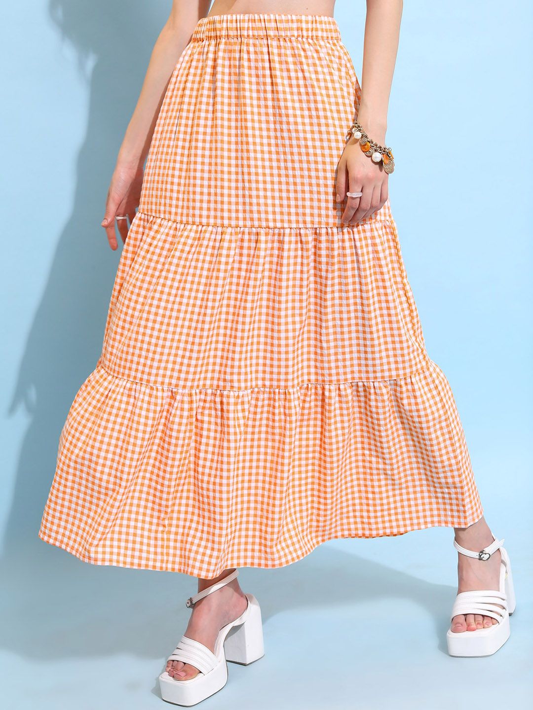 Tokyo Talkies Checked Cut Out Crop Fitted Top With Maxi Skirt