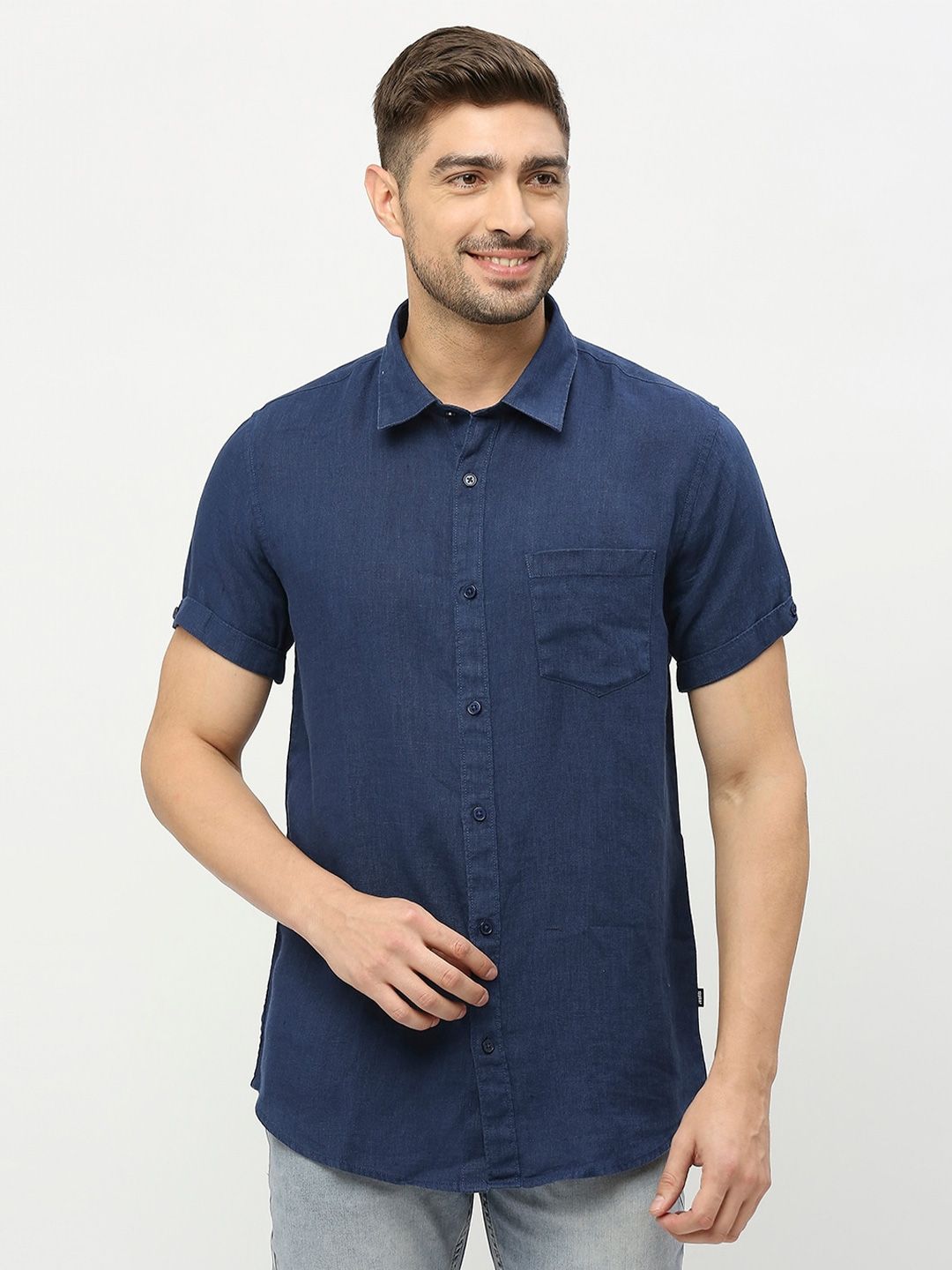 SPYKAR Spread Collar Linen Casual Shirt